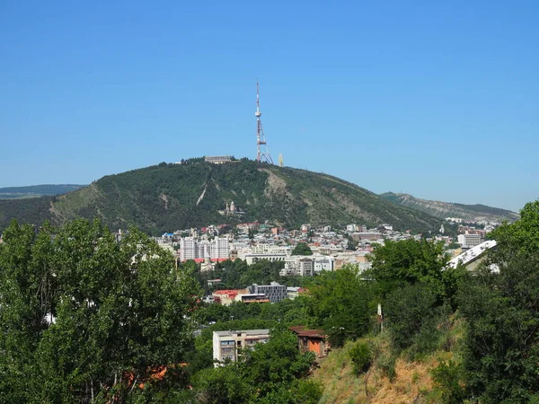 Stadtbild Von Tiflis Mit Dem Berg Mtatsminda Hintergrund Georgien — Stockfoto