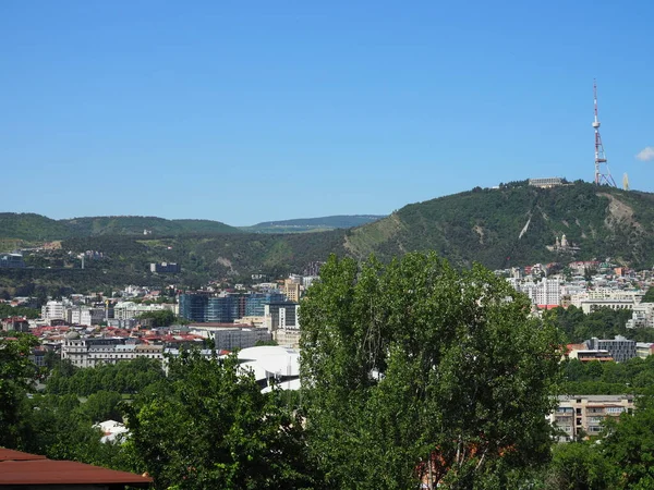Stadtbild Von Tiflis Mit Dem Berg Mtatsminda Hintergrund Georgien — Stockfoto