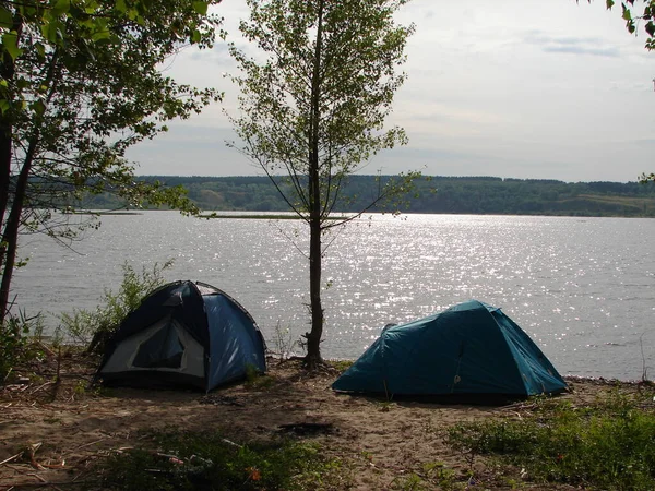 Camping Tent Camping River Bank — Stock Photo, Image