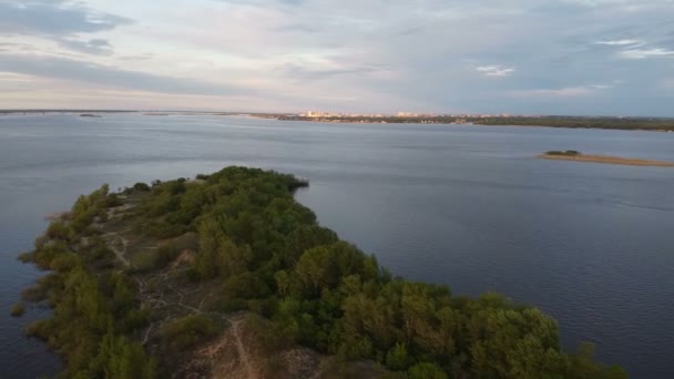Aereo Drone Scena Spiaggia Paesaggio Naturale Tramonto Panorama Generale Volando — Video Stock