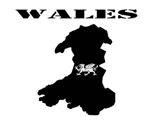 Mapa preto de País de Gales — Vetor de Stock
