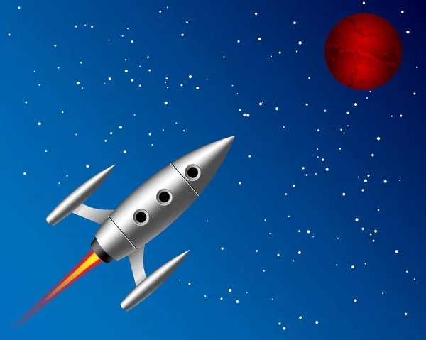 Flying rocket to the planet — Stock Vector