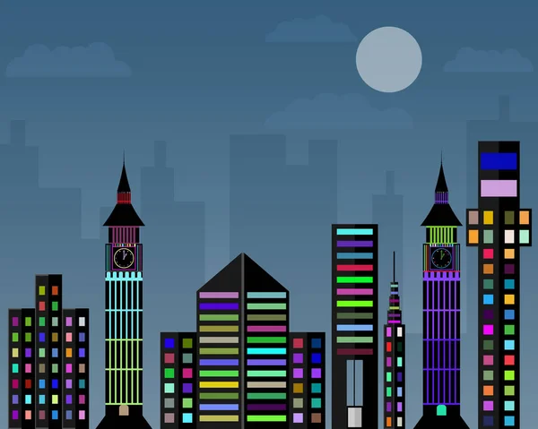 Diseño plano noche ciudad — Vector de stock