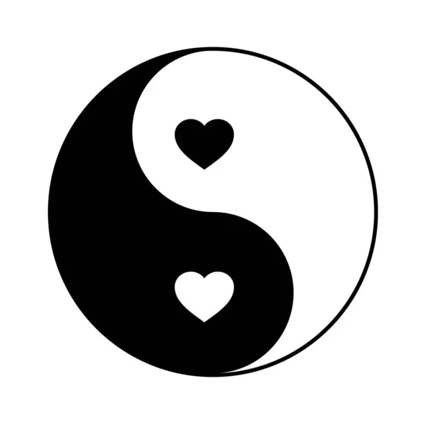 Yin yang black and white style with heart — Stock Vector