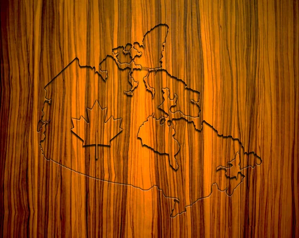 Карта Канади Коричневій Дошці Символом Кленового Листя — стокове фото