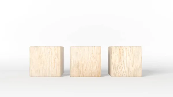 Tři Dřevěné Bloky Izolované Bílém Pozadí Ilustrace — Stock fotografie