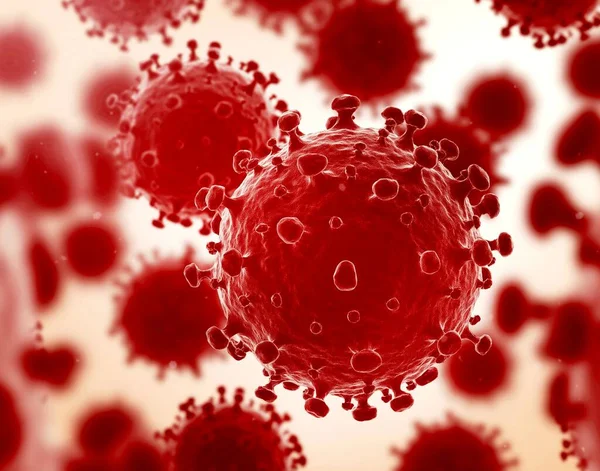Coronavirus Coronavirinae Oggetti Multipli Wuhan Illustrazione Colore Rosso — Foto Stock