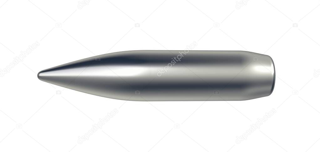 Bullet isolated on white background. 3d illustration. Metal.