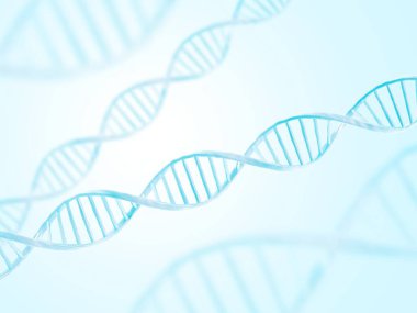 DNA yapısı. Soyut biyoteknoloji geçmişi var. Çift sarmal. 3 boyutlu illüstrasyon. Mavi renk.