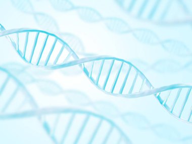 DNA yapısı. Soyut biyoteknoloji geçmişi var. Çift sarmal. 3 boyutlu illüstrasyon. Mavi renk.