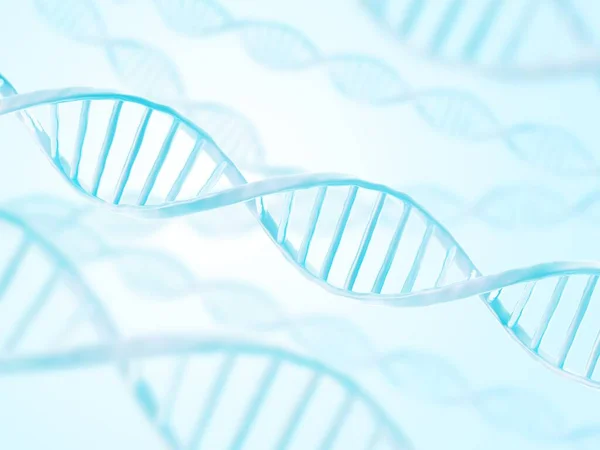 DNA yapısı. Soyut biyoteknoloji geçmişi var. Çift sarmal. 3 boyutlu illüstrasyon. Mavi renk.