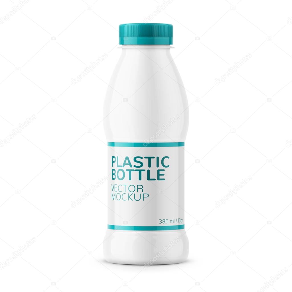 Download White Glossy Plastic Bottle With Screw Cap For Dairy Products Milk Drink Yogurt Cream Dessert Wrapped With Label 385 Ml Realistic Packaging Mockup Template Front View Vector Illustration Premium Vector In PSD Mockup Templates