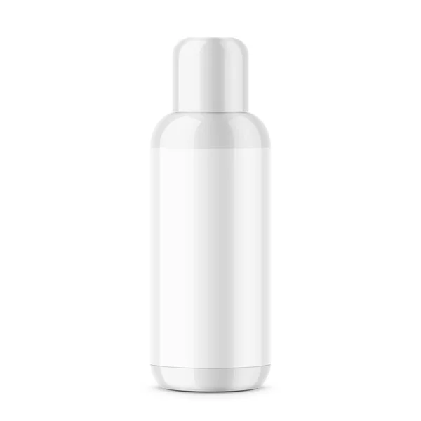 Wit glanzend plastic cosmetische fles sjabloon. — Stockvector