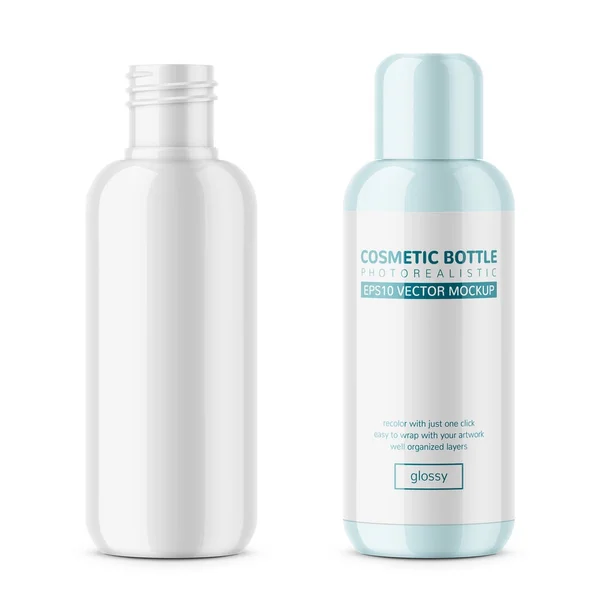 Πρότυπο λευκό γυαλιστερό πλαστικό μπουκάλι καλλυντικά. — Διανυσματικό Αρχείο