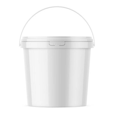 Beyaz parlak plastik kova mockup şablonu.