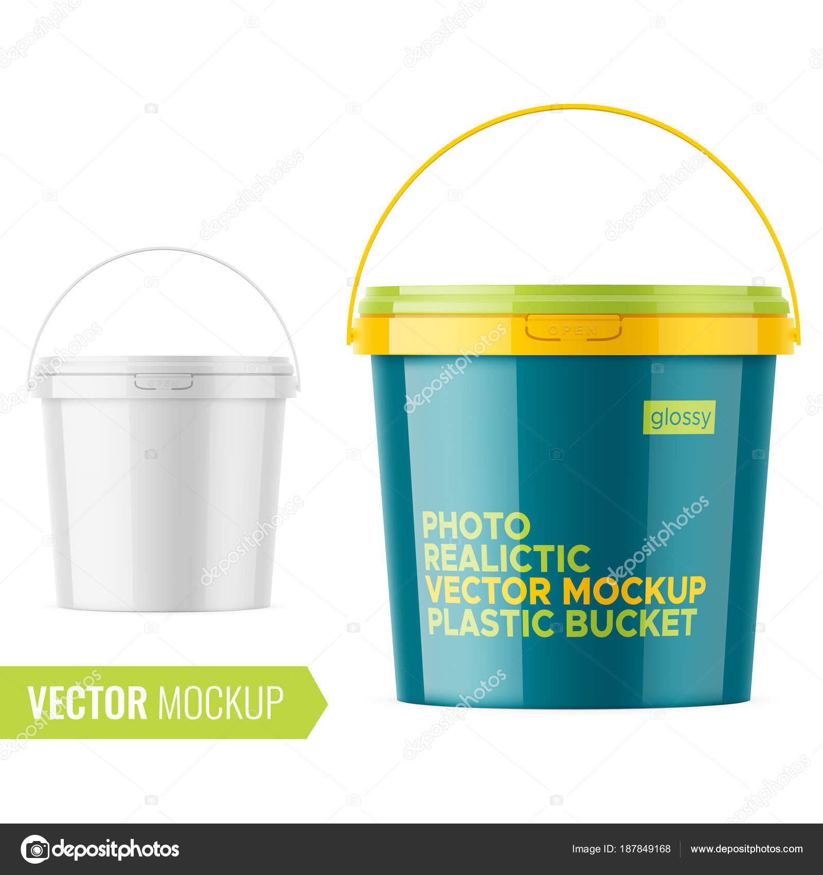 Download White glossy plastic bucket mockup template. — Stock Vector © gruffi #187849168