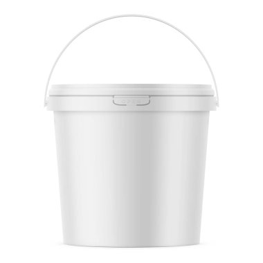 Beyaz mat plastik kova mockup şablonu.