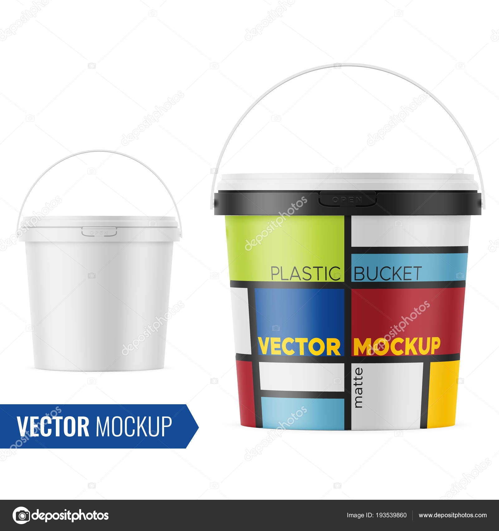 Download White Matte Plastic Bucket Mockup Template Vector Image By C Gruffi Vector Stock 193539860