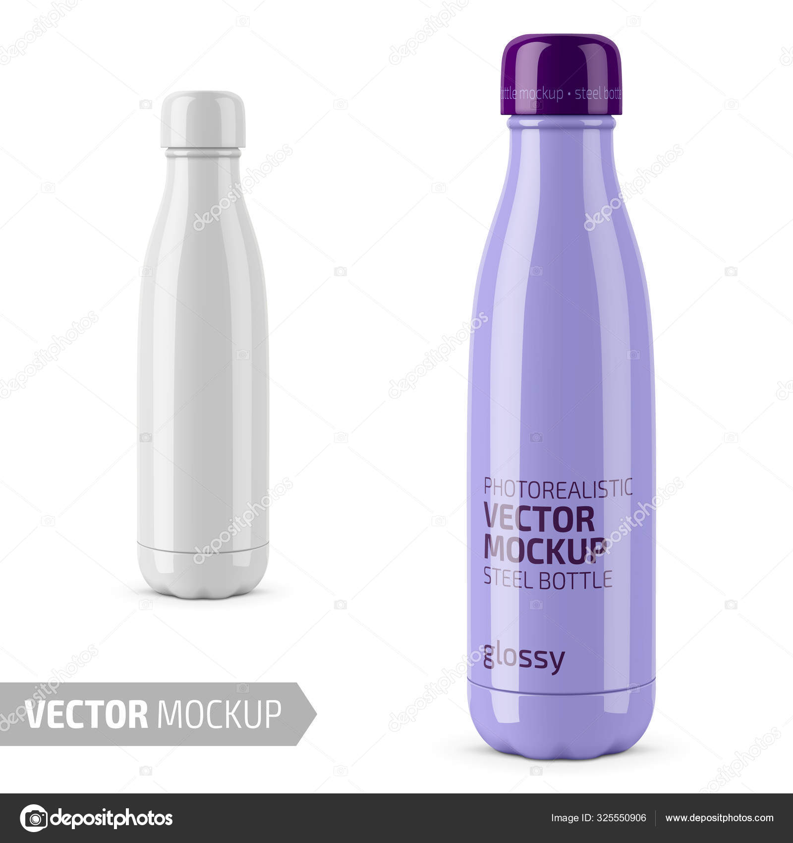 Download White Glossy Steel Water Bottle Vector Mockup Vector Image By C Gruffi Vector Stock 325550906