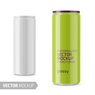 White glossy energy drink can vector mockup. clipart