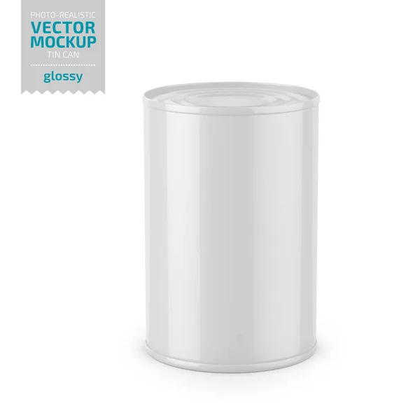 White glossy tin can vector mockup. — Stock Vector