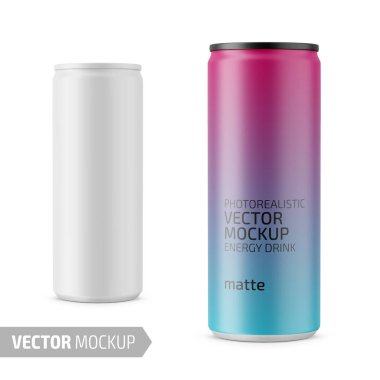 White matte energy drink can vector mockup. clipart