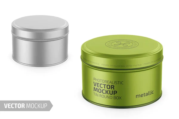 Round metallic tin round box template. — Stok Vektör
