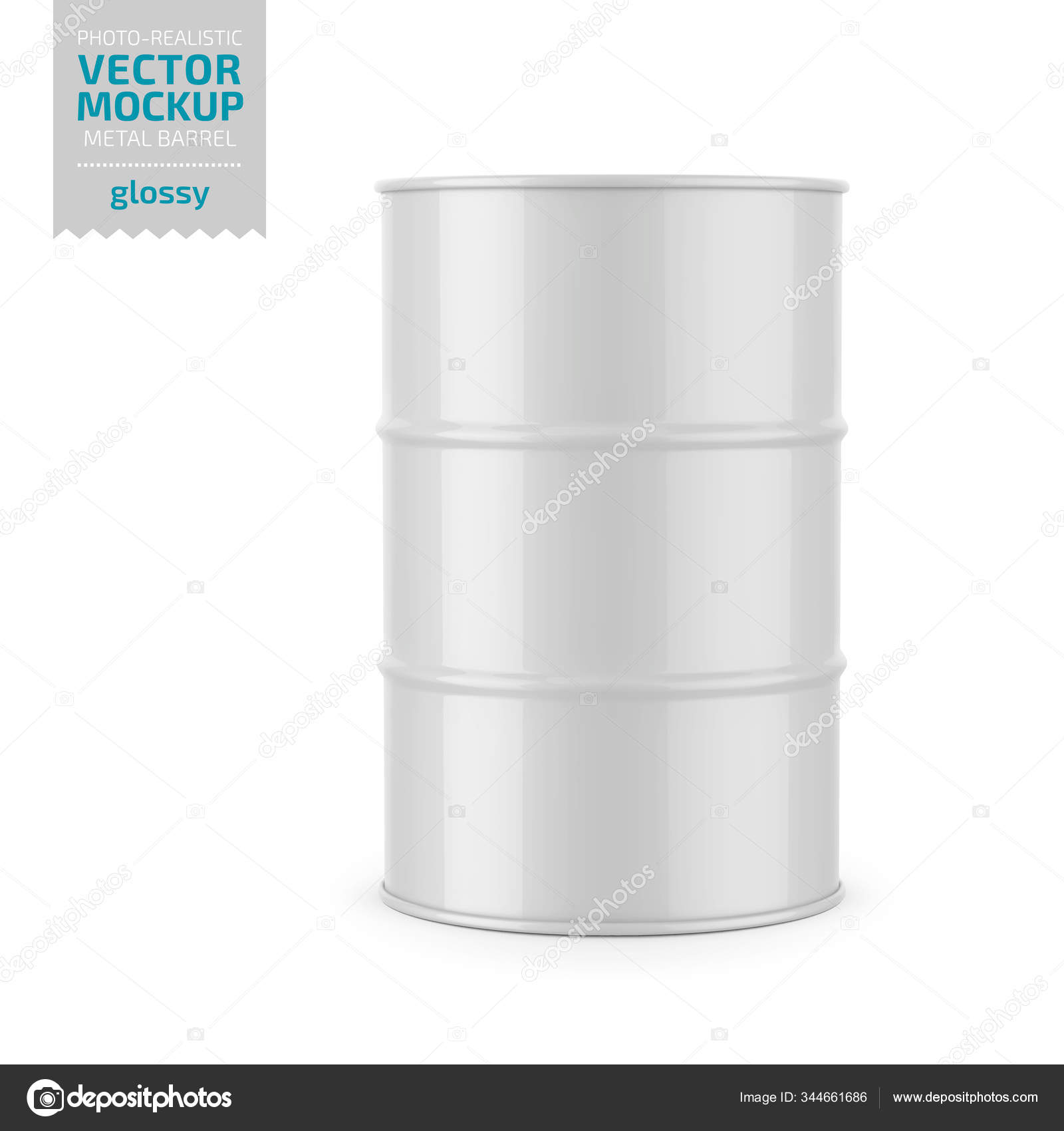 Download White Glossy Metal Barrel Mockup Template Vector Image By C Gruffi Vector Stock 344661686