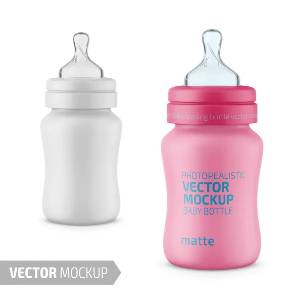 Λευκό ματ πλαστικό μωρό μπουκάλι διάνυσμα mockup. — Διανυσματικό Αρχείο