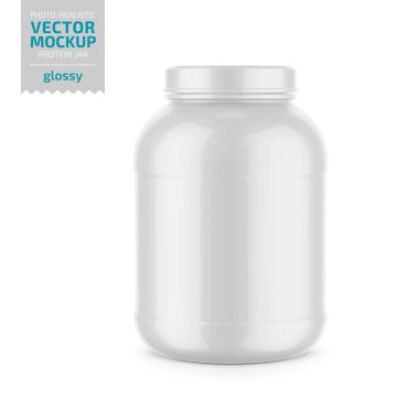Beyaz parlak plastik protein kavanozu vektör modeli.