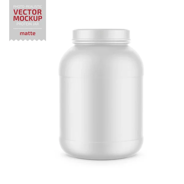 Beyaz mat plastik protein kavanozu vektör modeli. — Stok Vektör