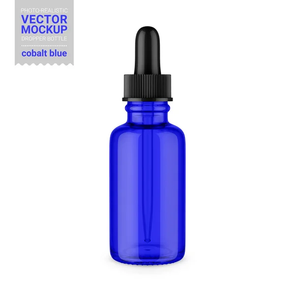 Cobalt Μπλε Γυάλινο Μπουκάλι Σταγονόμετρο Επεξεργάσιμο Γυαλί Και Υγρά Χρώματα — Διανυσματικό Αρχείο