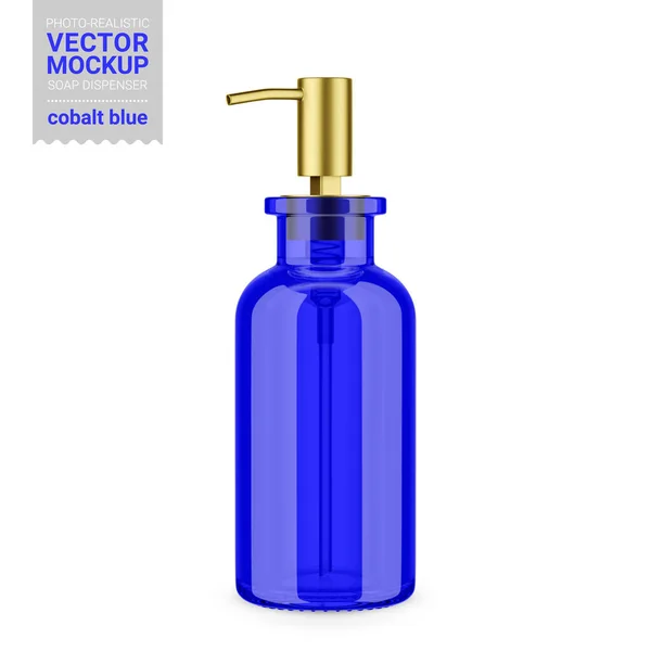 Flacon Distributeur Savon Verre Bleu Cobalt Couleurs Verre Liquide Pompe — Image vectorielle