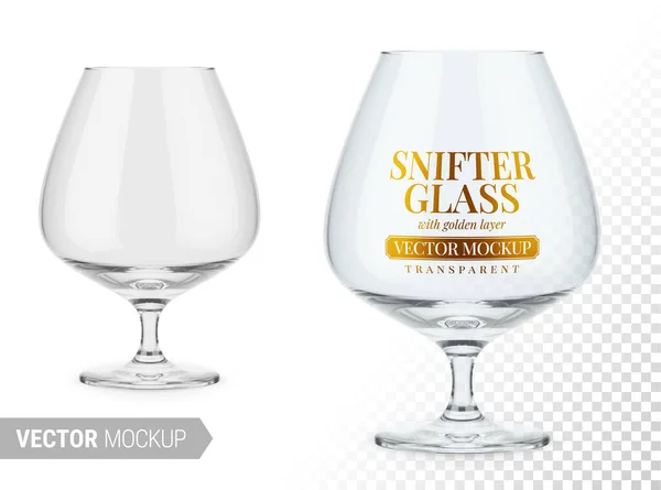 Bicchiere Snifter Brandy Trasparente Colore Vetro Modificabile Contiene Strato Oro — Vettoriale Stock