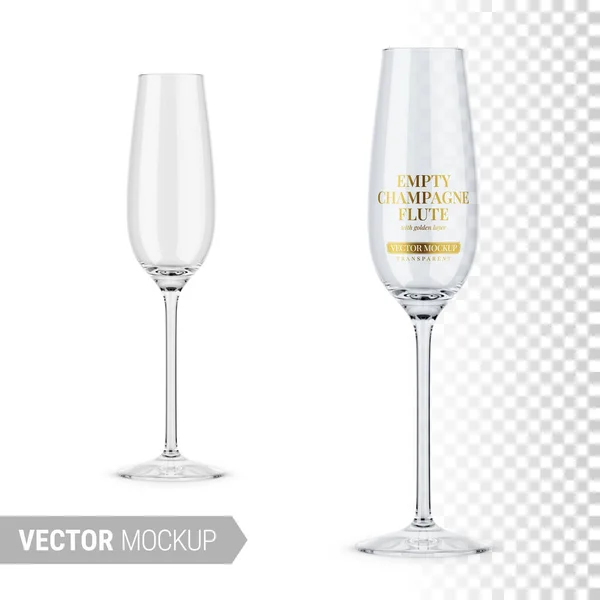 Boş Berrak Şampanya Kadehi Düzenlenebilir Cam Rengi Altın Tabakası Tasarımınızı — Stok Vektör