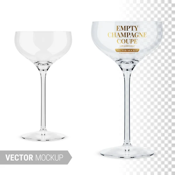 Empty Clear Champagne Coupe Editable Glass Color Contains Gold Layer — Stock Vector