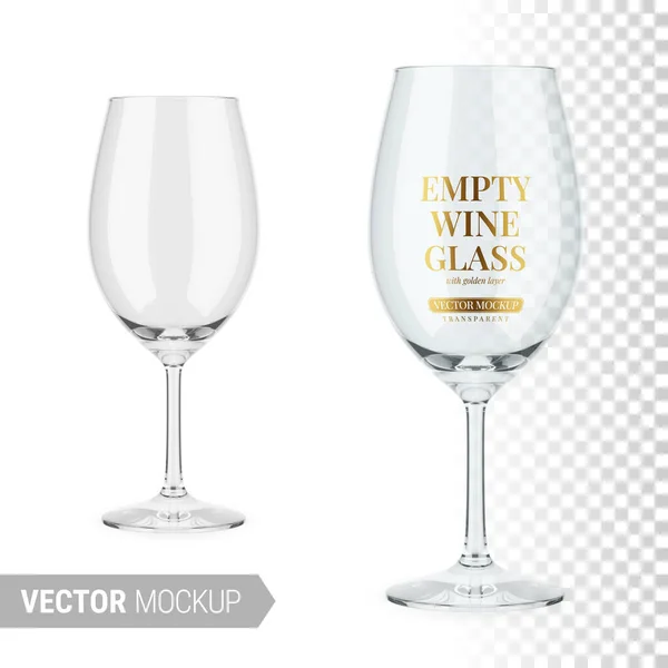 Empty Clear Wine Glass Editable Glass Color Contains Gold Layer — Stock Vector