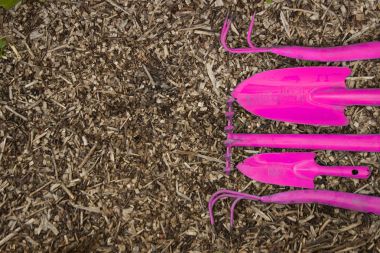 Sağdaki ahşap arka plan Bahçe araçları 