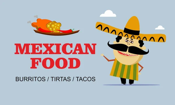Sfondo banner con un uomo messicano per il cibo — Vettoriale Stock