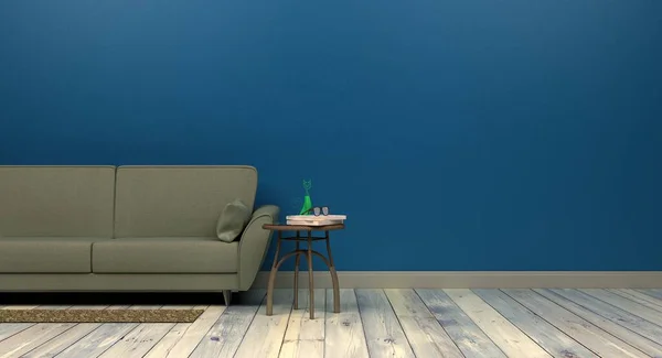 modern interior design with classic blue empty mockup wall color of the year 2020, rendering 3D