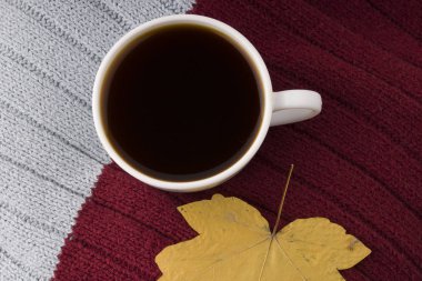 Sonbahar düzlüğü üst tarafta yatıyordu. Kahve fincanı sıcak örülmüş kazak. 