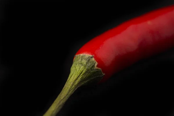 Primer plano de pimientos picantes frescos rojos tailandeses con colas verdes —  Fotos de Stock