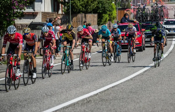 Ortisei Italien Maj 2017 Grupp Professionella Cyklister Snabb Nedstigning Berget — Stockfoto