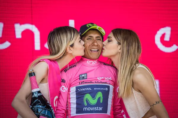 Piancavallo Italia Mayo 2017 Nairo Quintana Movistar Team Jersey Rosa — Foto de Stock