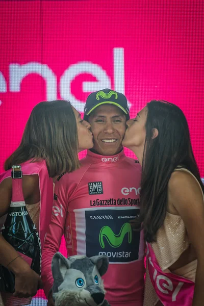 Asiago Itália Maio 2017 Nairo Quintana Movistar Team Camisa Rosa — Fotografia de Stock