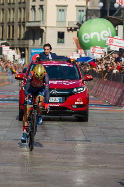 Milano Italia Mayo 2017 Vincenzo Nibali Team Bahrain Línea Meta — Foto de Stock