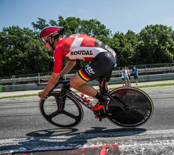 Monza Maggio 2017 Ciclista Professionista Lotto Team Durante Ultima Prova — Foto Stock