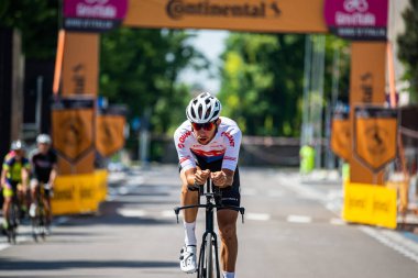 Verona, Italy June 2, 2019: Professional cyclist in reconnaissance on the route of the final Timetrial stage of the Giro D'Italia 2019 in Verona. clipart