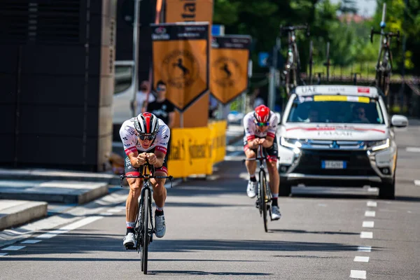 Verona Italia Junio 2019 Ciclista Profesional Reconocimiento Ruta Etapa Final — Foto de Stock