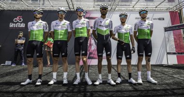 Treviso, İtalya 31 Mayıs 2019: Sahne başlamadan önce podyum imzasına ilişkin tüm takım verileri.